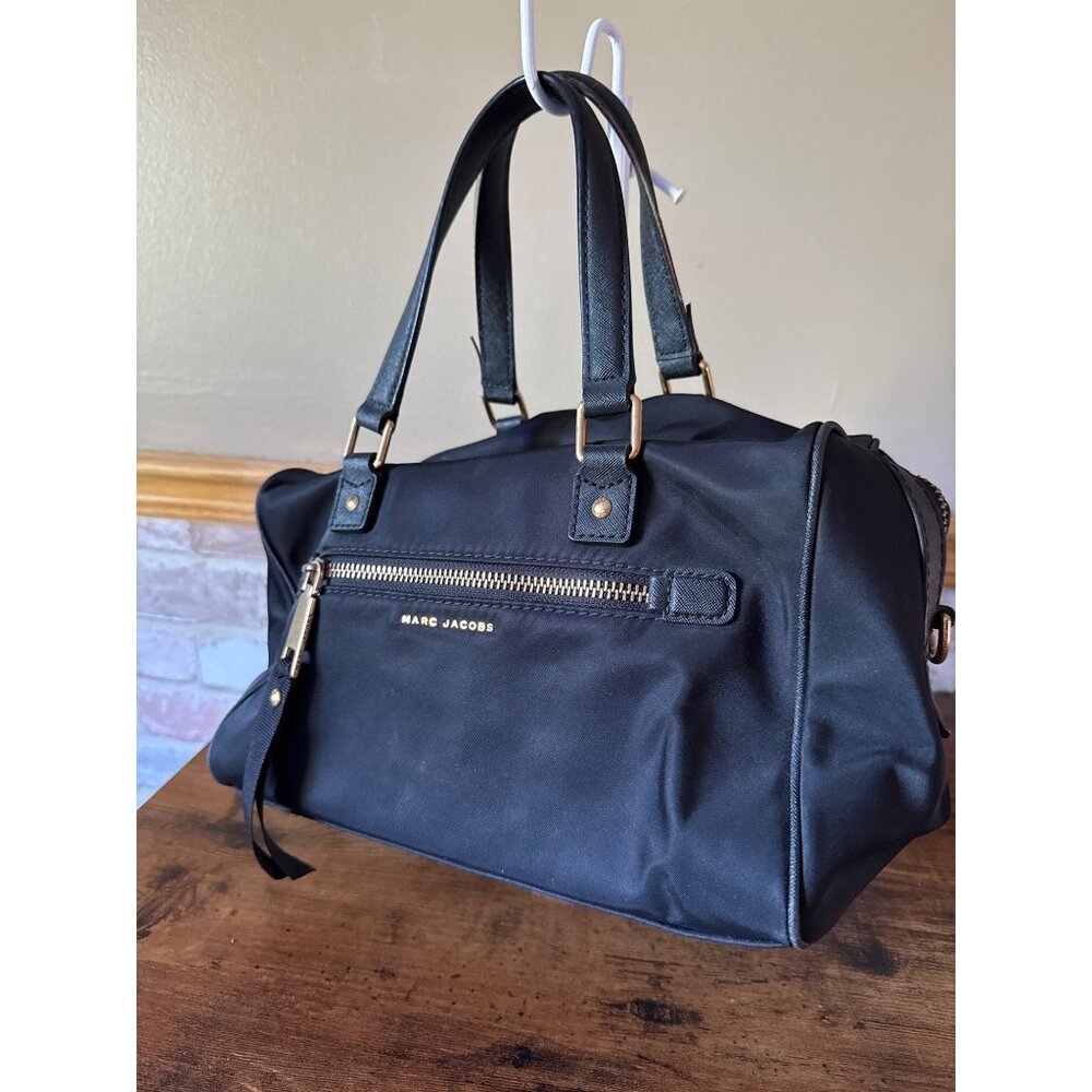 Marc Jacobs Black Nylon & Leather Satchel Purse With Gold Hardware